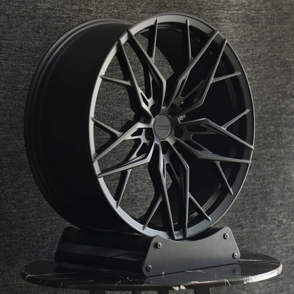 5x114.3 wheels – Matte Silver Cross-Spoke (Vossen HF-2-Style), side view