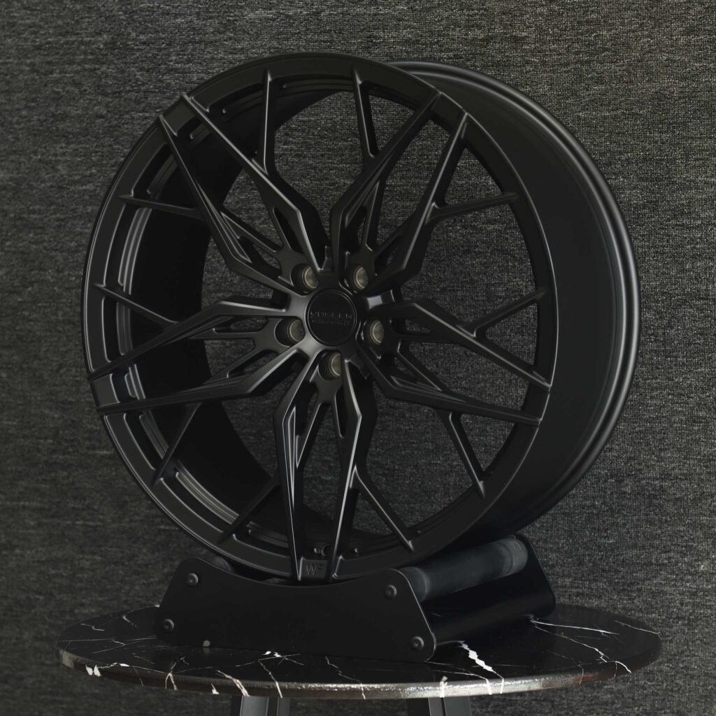 Audi A4 B9 wheels – Matte Silver Cross-Spoke (Vossen HF-2-Style), lip and barrel detail