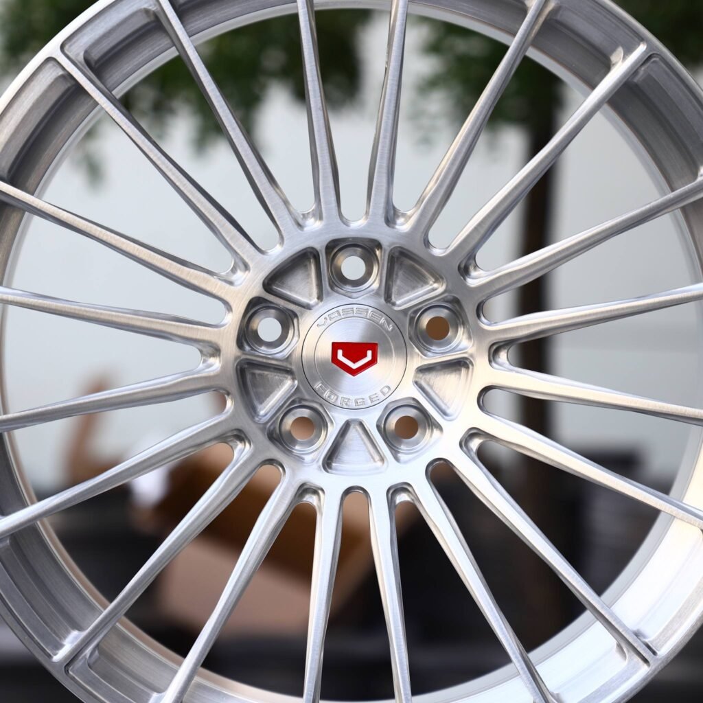 Tesla Model 3 wheels – Vossen Matte Silver Multi-Spoke, lip and barrel detail