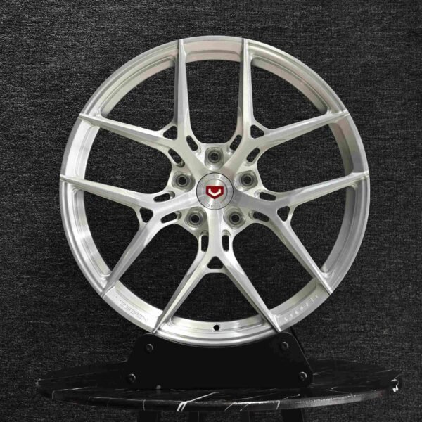 Tesla Model 3 wheels – Side-Milled Brushed Silver 5 Y-Spoke (Vossen HF-5-Style), front view