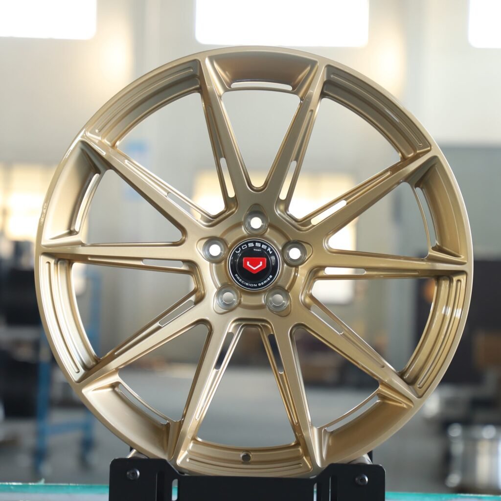 Tesla Model Y wheels – Vossen Side-Milled Gold 5 V-Spoke, front view