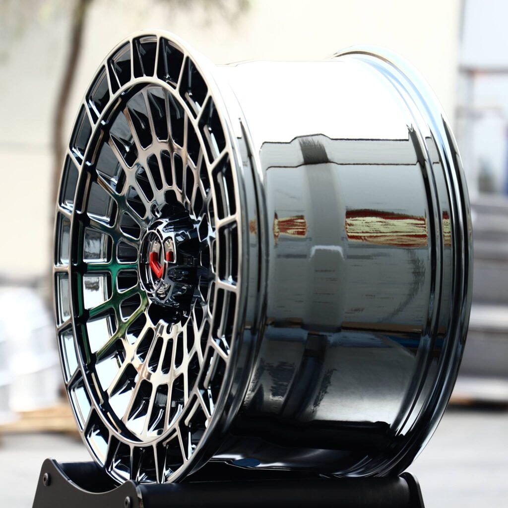 5x130 wheels – Black Chrome Multi-Spoke Bolt-Ring (Vossen-Style), side view