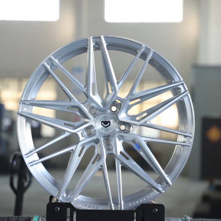 Vossen-Style Brushed Silver 10 Split-Spoke Forged Wheels – Tesla Model Y / Tesla Model 3, front view