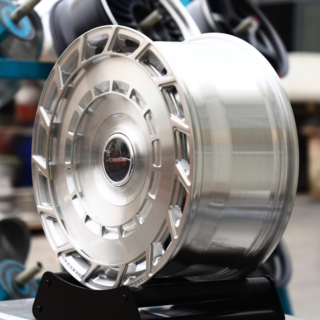 5x130 wheels – Brushed Silver Slotted Full-Face (Vossen-Style), side view