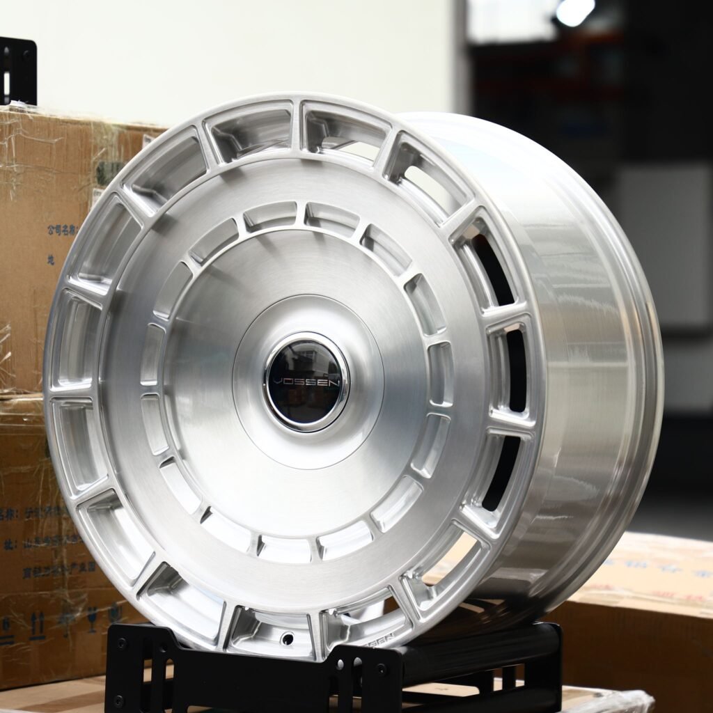 BMW M3 wheels – Brushed Silver Slotted Full-Face (Vossen-Style), angled view
