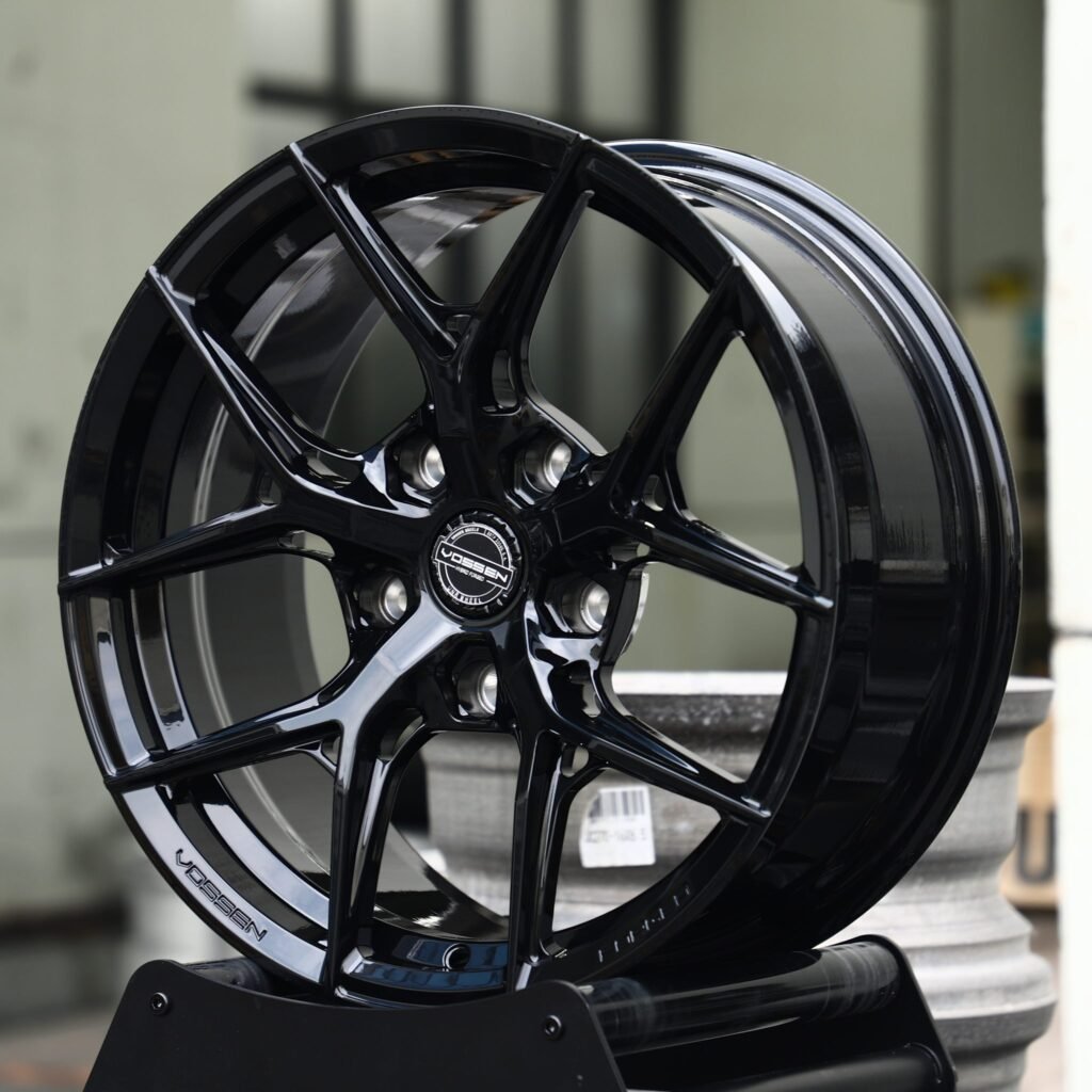 BMW M3 wheels – Gloss Black 5 Y-Spoke (Vossen-Style), angled view
