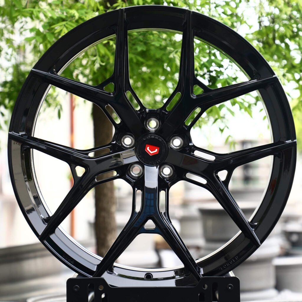 Vossen-Style Gloss Black 5 Y-Split-Spoke Forged Wheels – Porsche 911 / M3, front view 3