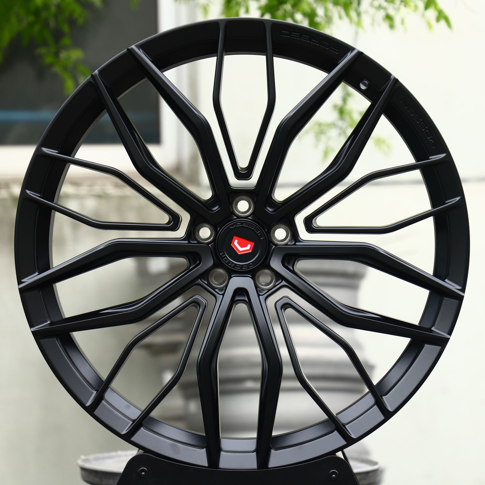 Porsche 911 wheels – Gloss Black Machined Mesh (Vossen-Style), front view
