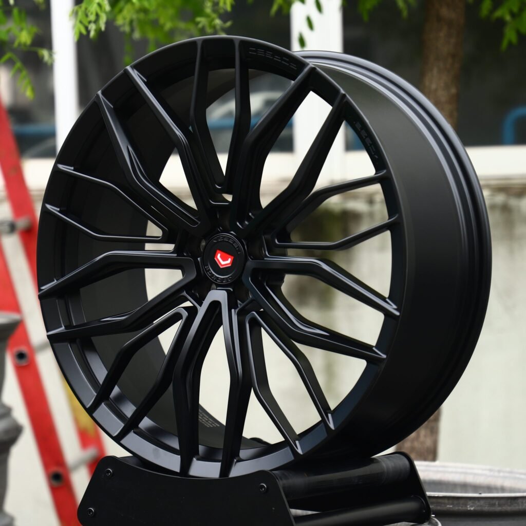 BMW M3 wheels – Gloss Black Machined Mesh (Vossen-Style), angled view