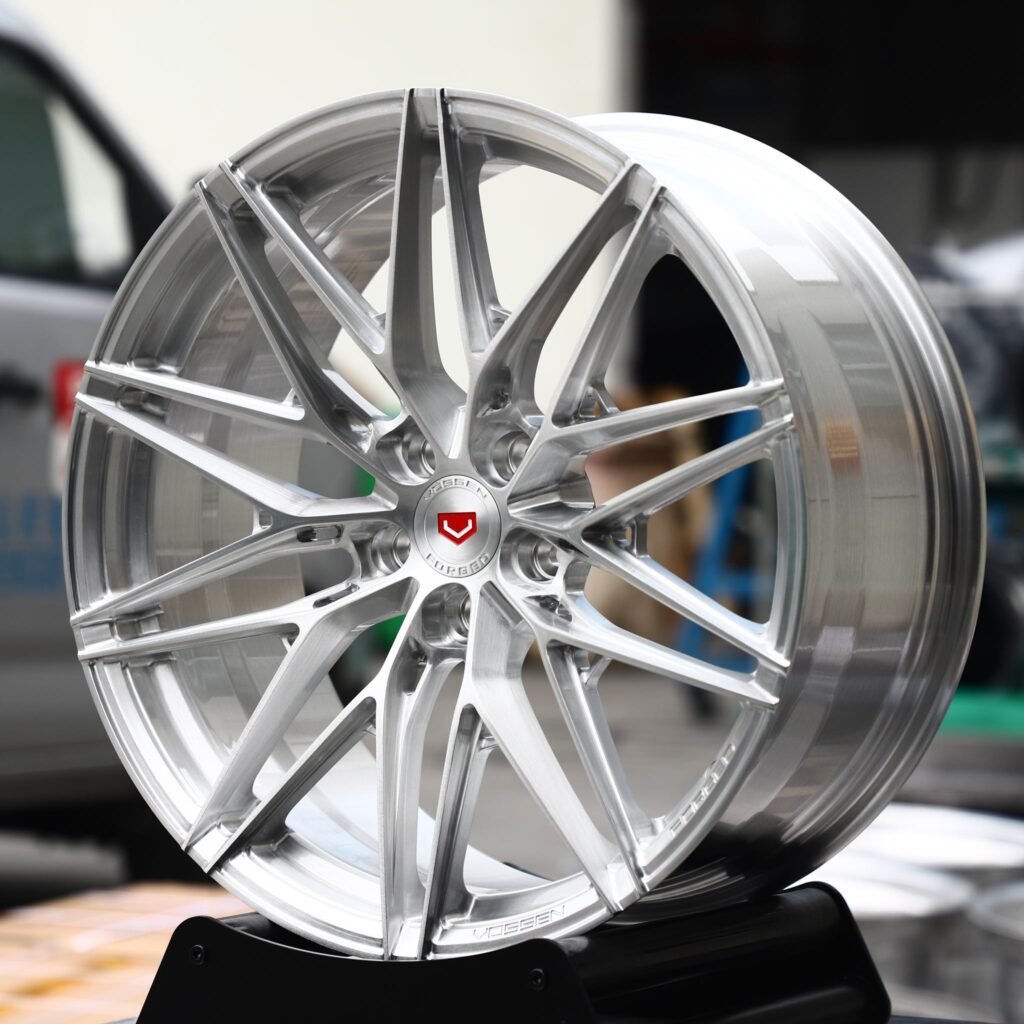BMW M3 wheels – Hyper Silver 10 Y-Spoke Mesh (Vossen-Style), angled view