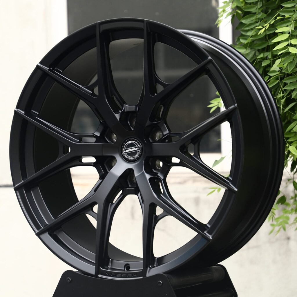 Toyota Tacoma wheels – Matte Black 10 Y-Spoke (Vossen-Style), angled view