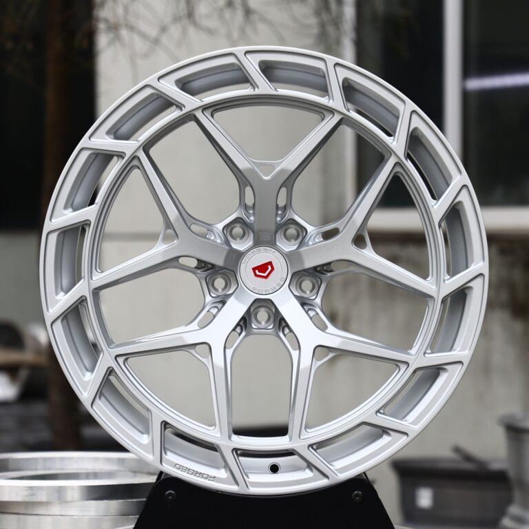Porsche 911 wheels – Matte Silver Directional Mesh (Vossen-Style), front view