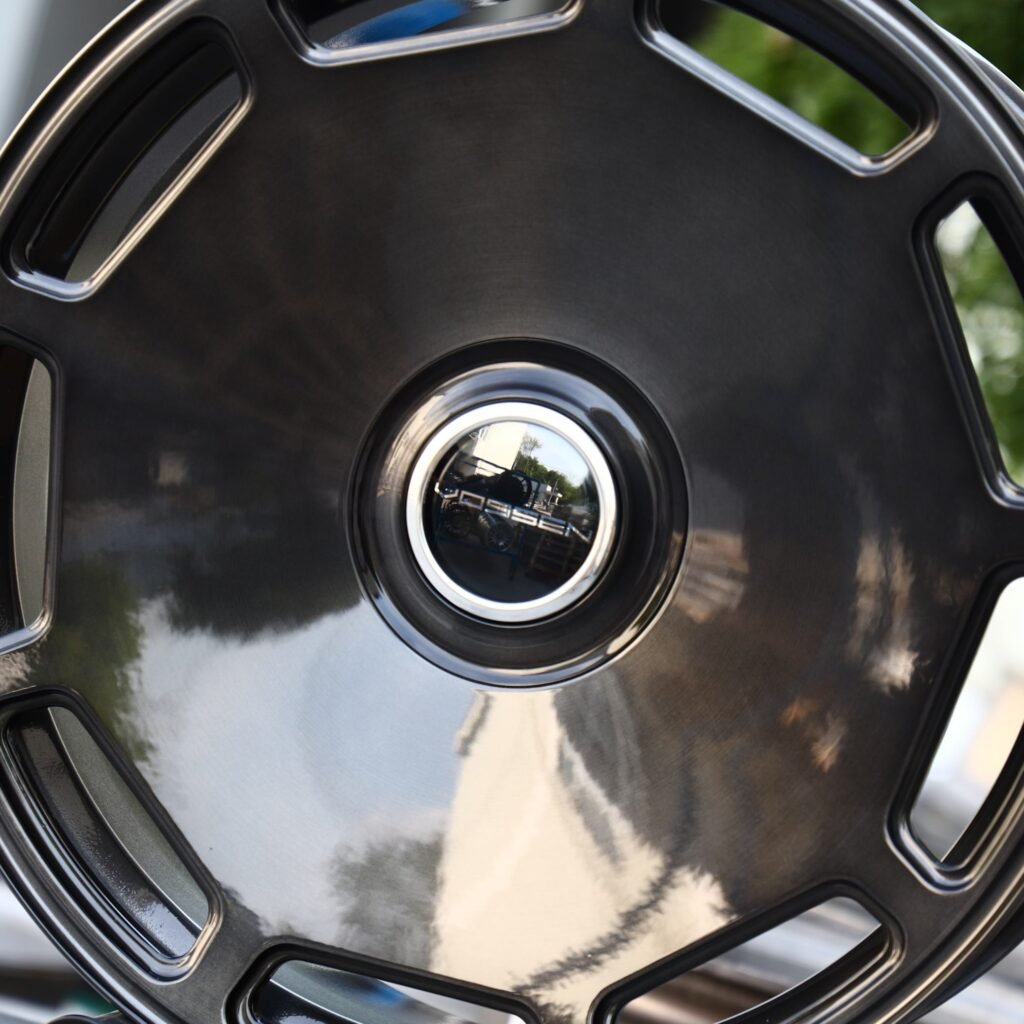 Tesla Model 3 wheels – Vossen Transparent Black / Gray Brushed Full-Face, lip and barrel detail