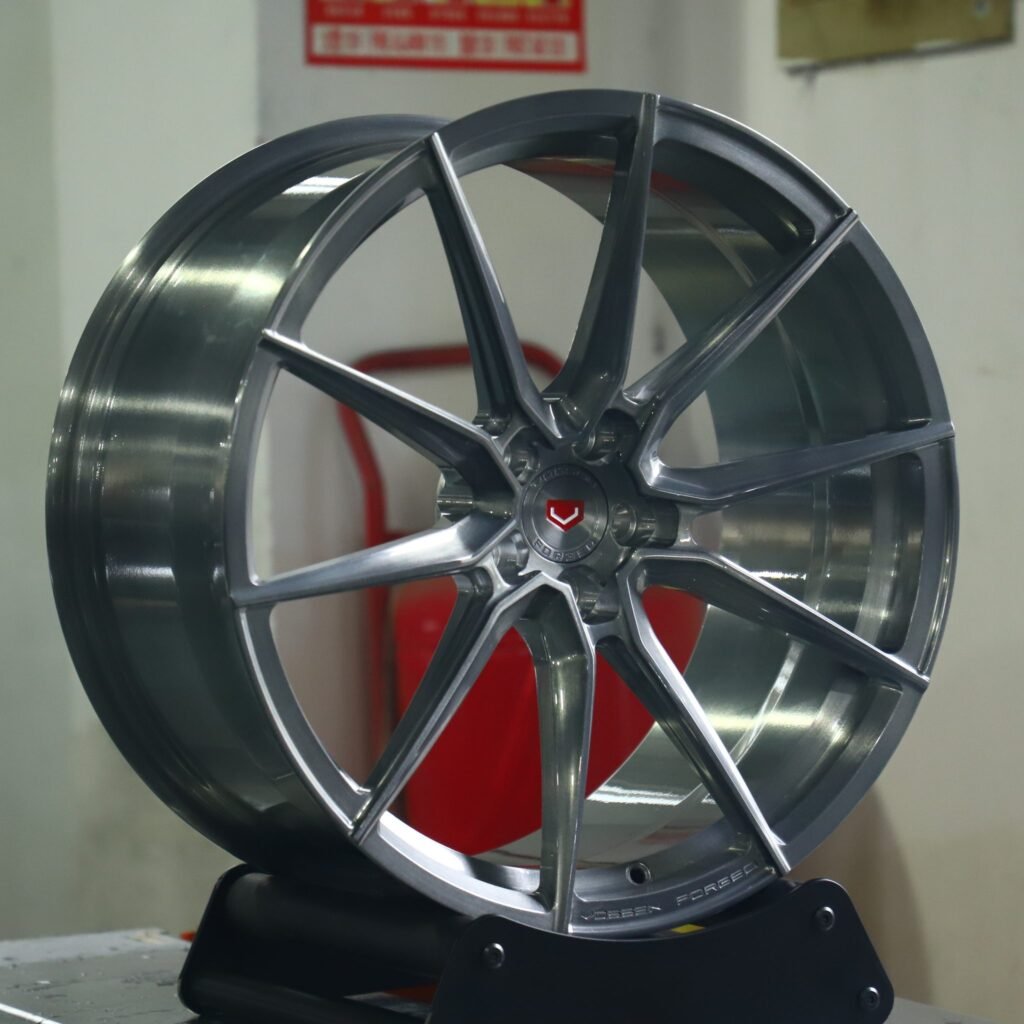 Ford Mustang wheels – Vossen Transparent Gray Custom, angled view