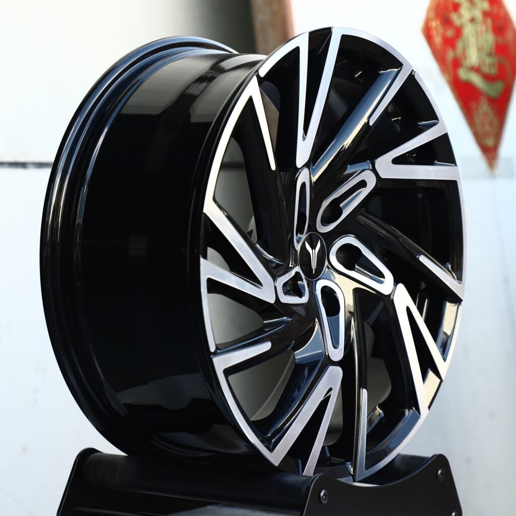 5x120 wheels – Gloss Black Directional Machined Face, side view