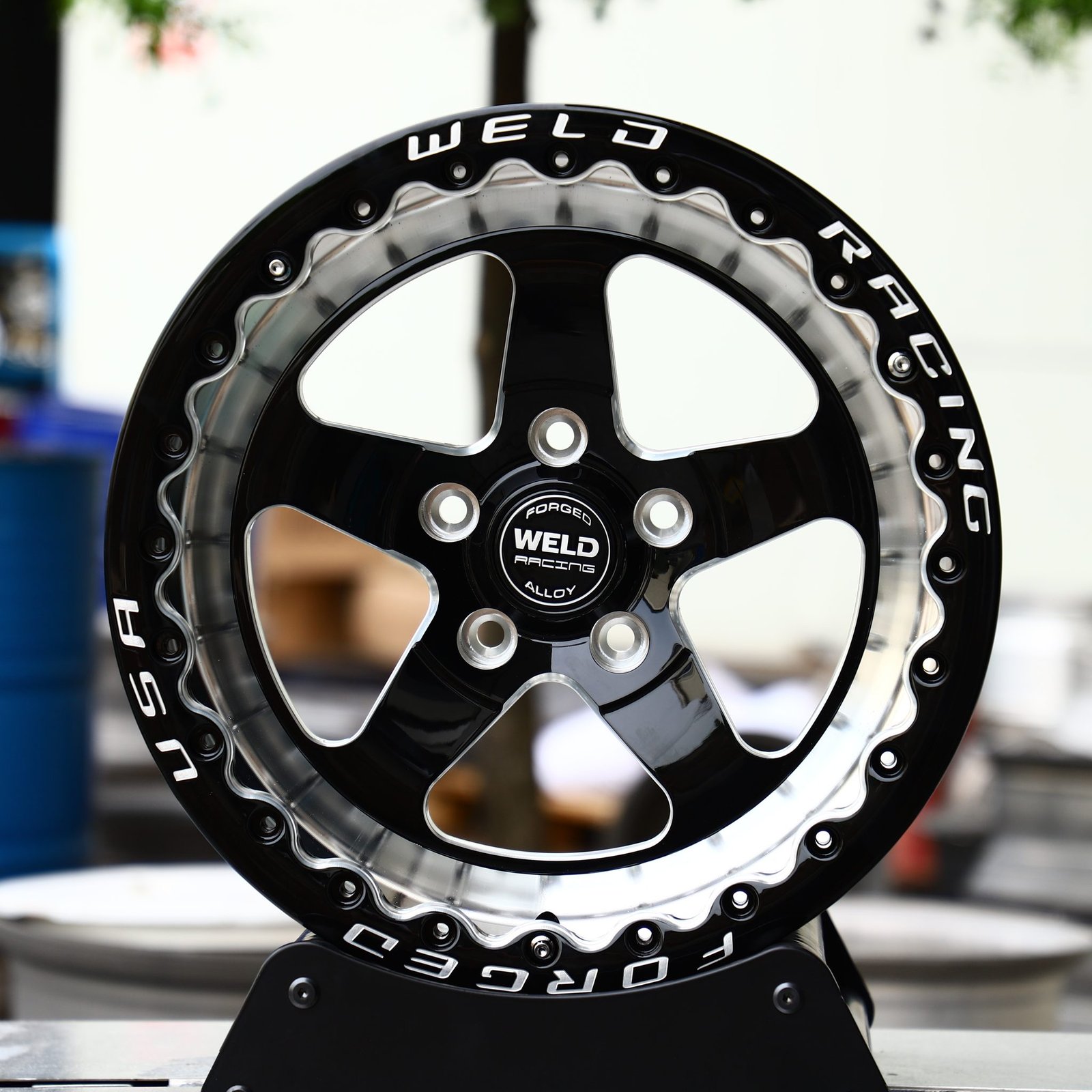 Toyota Tacoma wheels – Gloss Black Beadlock (Weld S71-Style), front view