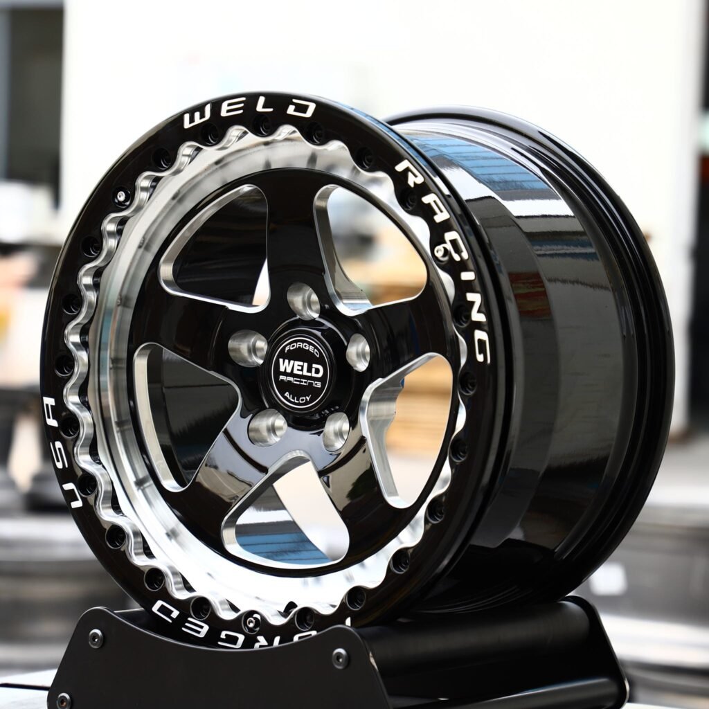Toyota 4Runner wheels – Gloss Black Beadlock (Weld S71-Style), angled view