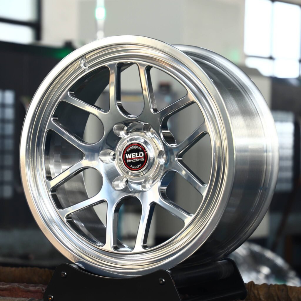 Chevrolet Silverado wheels – Weld Racing Bright Silver Deep Lip, angled view