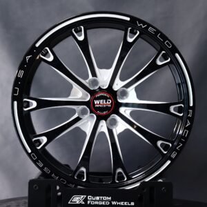 Weld Racing-Style Black / Machined 10 Y-Spoke Beadlock Forged Drag Racing Wheels – Ford Mustang / Chevrolet Corvette Fitment (5-Lug)