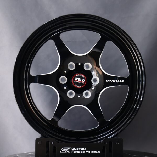 Ford F-150 wheels – Gloss Black 5-Spoke Machined-Edge Beadlock (Weld Racing-Style), front view