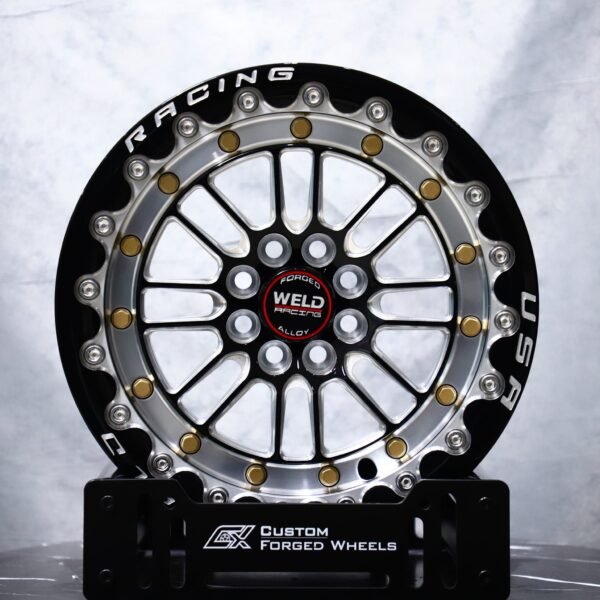 Ram 2500 wheels – 5-Spoke Beadlock Black / Polished (Weld Racing-Style), front view