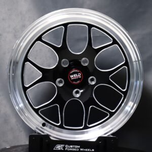 Weld Racing-Style Gloss Black Milled 5-Slot Polished-Lip Beadlock Forged Drag Racing Wheels – Ford Mustang / Chevrolet Corvette Fitment (5-Lug)