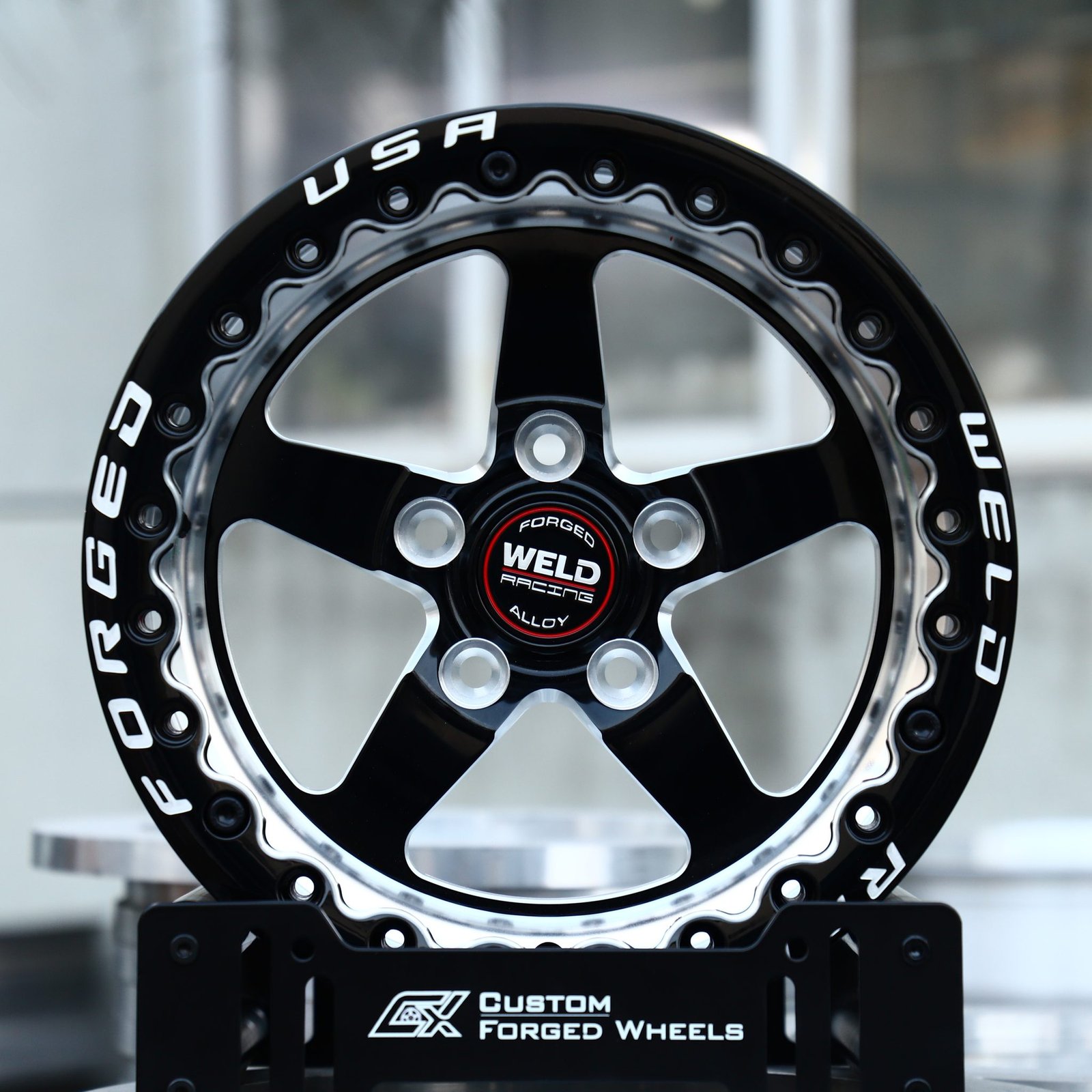 Ford Mustang wheels – Weld Racing 5-Spoke Mirror Milled Beadlock, front view