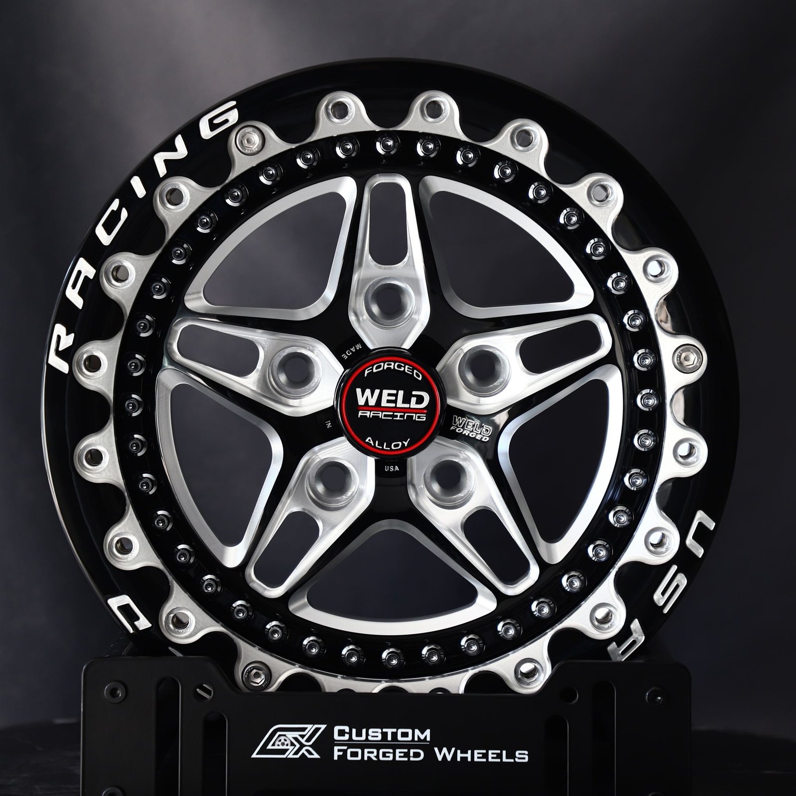 Ford Mustang wheels – Weld Racing 5-Spoke Mirror Milled Beadlock, front view