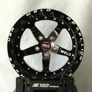 Weld Racing-Style Gloss Black Slim 5-Spoke Beadlock Forged Drag Racing Wheels – Ford Mustang / Chevrolet Corvette Fitment (5-Lug)
