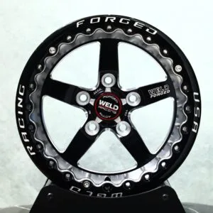 Weld Racing-Style Gloss Black Machined 5-Star Racing-Ring Beadlock Forged Drag Racing Wheels – Ford Mustang / Chevrolet Corvette Fitment (5-Lug)