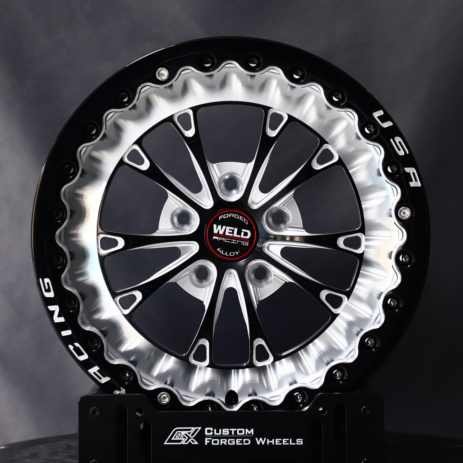 Ford Mustang wheels – Weld Racing 5-Spoke Mirror Milled Beadlock, front view