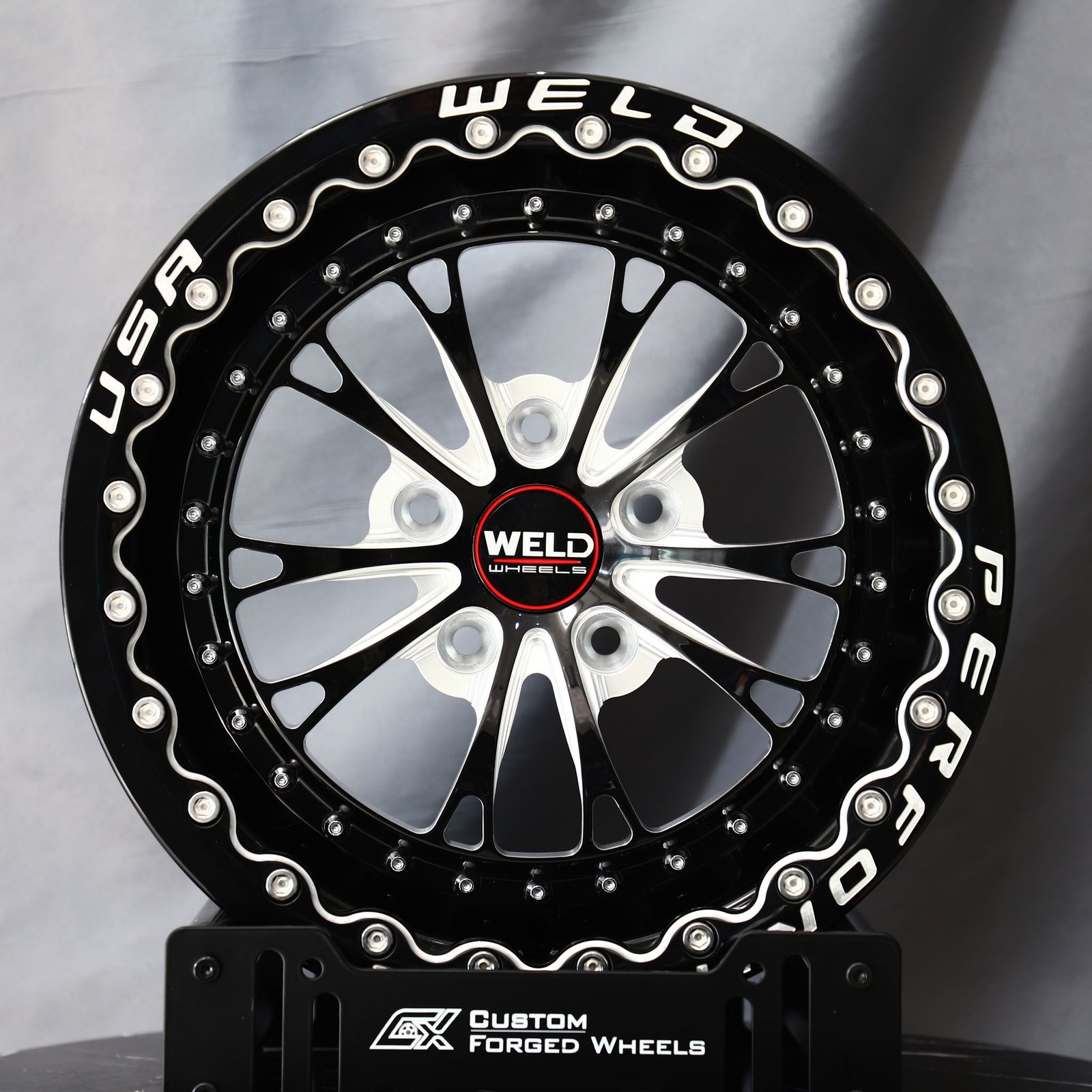Ford Mustang wheels – Weld Racing 5-Spoke Mirror Milled Beadlock, front view