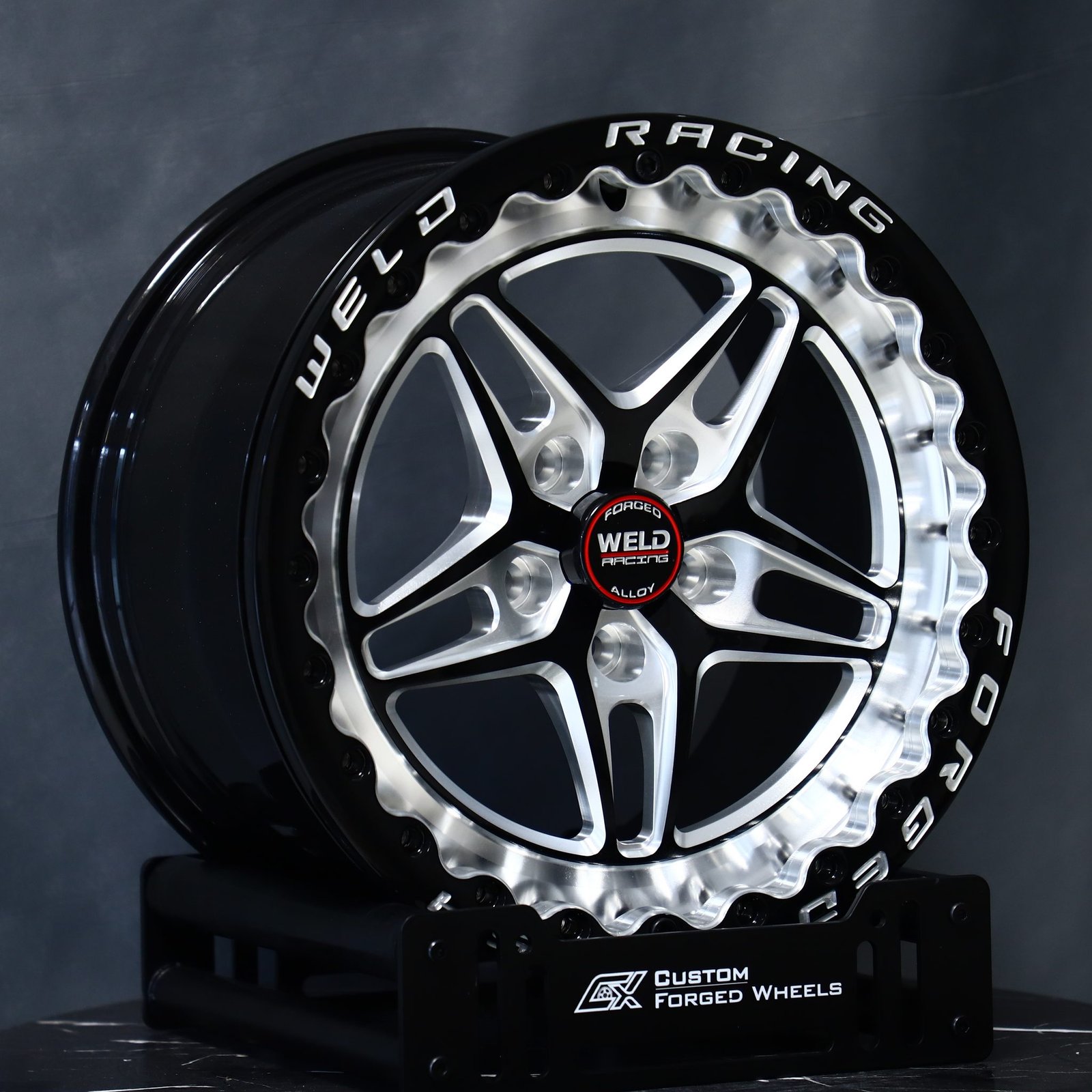 Ford Mustang wheels – Weld Racing 5-Spoke Mirror Milled Beadlock, front view