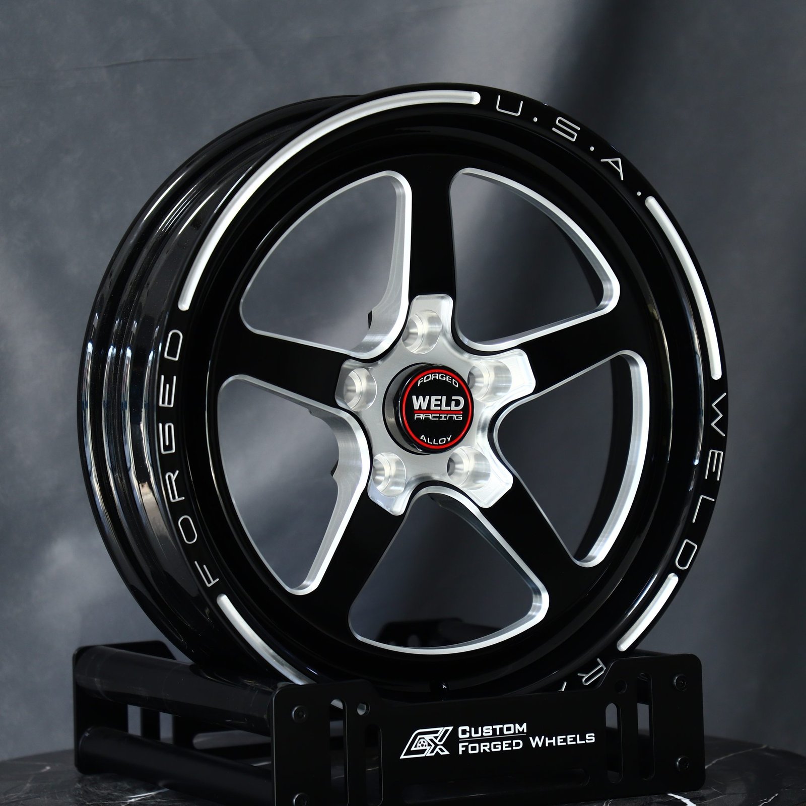 Ford Mustang wheels – 5-Spoke Mirror Milled Beadlock (Weld Racing S71-Style), front view