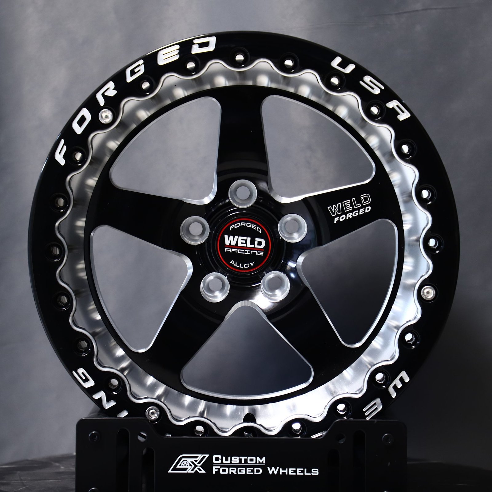 Ford Mustang wheels – 5-Spoke Mirror Milled Beadlock (Weld Racing S71-Style), front view