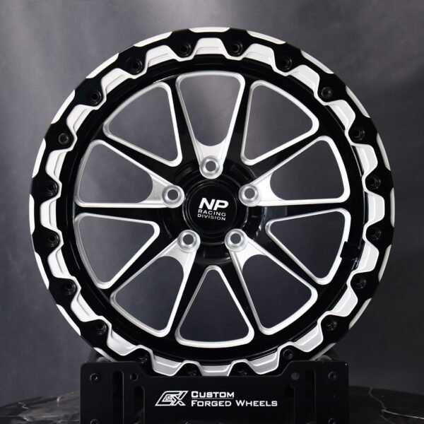Ford Mustang wheels – Gloss Black Milled 10-Window Beadlock, front view
