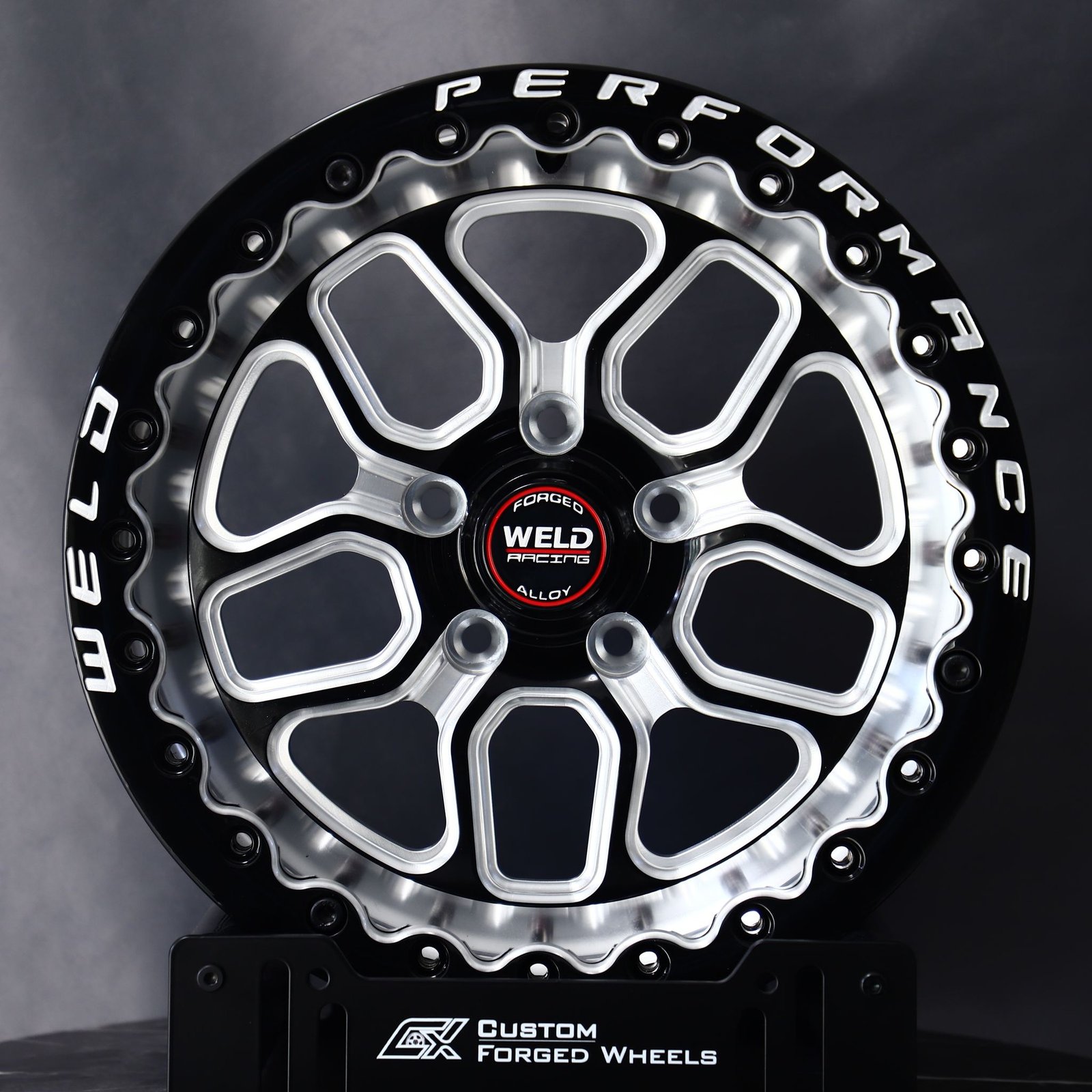 Ford Mustang wheels – Weld Racing 5-Spoke Mirror Milled Beadlock, front view