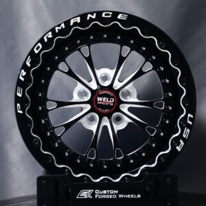 Weld Racing-Style Gloss Black Machined 12 Y-Spoke Ring Beadlock Forged Drag Racing Wheels – Ford Mustang / Chevrolet Corvette Fitment (5-Lug)