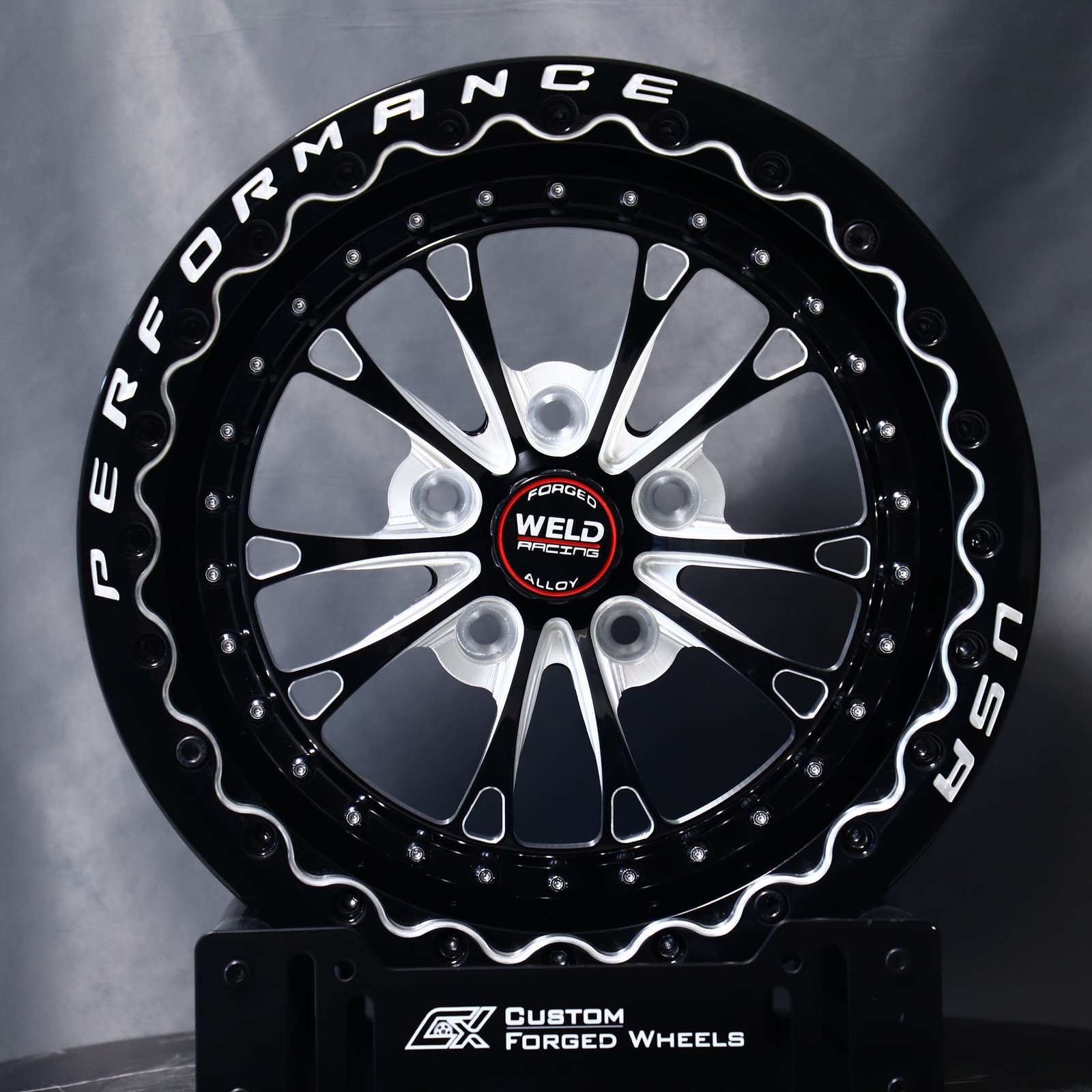 Ford Mustang wheels – Weld Racing 5-Spoke Mirror Milled Beadlock, front view