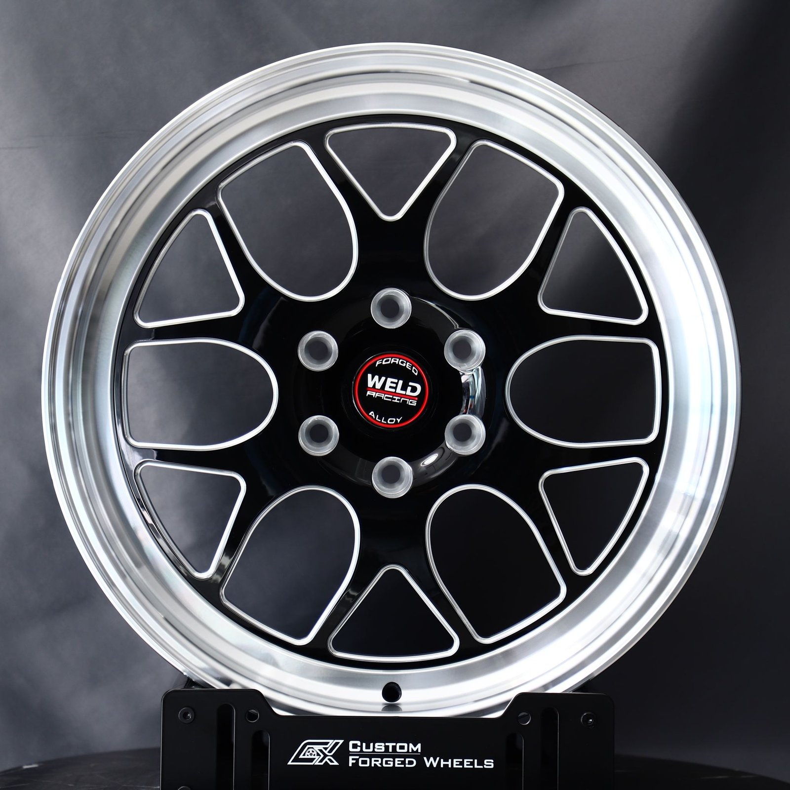 Ford Mustang wheels – Weld Racing Custom Finish Mirror Milled, front view