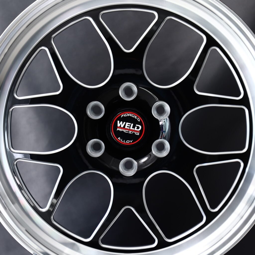 Subaru WRX wheels – Weld Racing Custom Finish Mirror Milled, lip and barrel detail