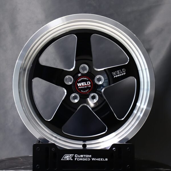 Ford Mustang wheels – Gloss Black Polished Lip (Weld Racing S71-Style), front view