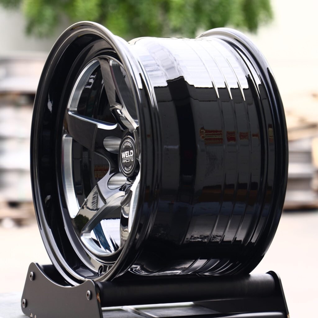 5x114.3 wheels – Gloss Black 5-Spoke Deep Lip (Weld Racing S71-Style), side view