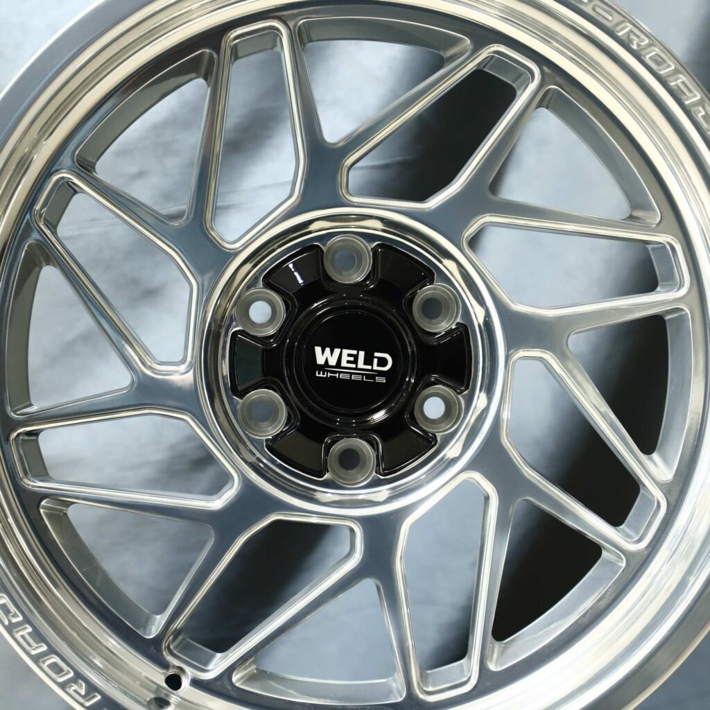 Subaru WRX wheels – Weld Racing Matte Black H-Type Spoke Deep Lip, lip and barrel detail