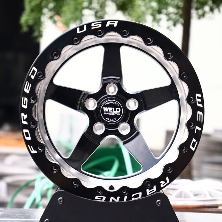 Ford Mustang wheels – Matte Silver Custom Beadlock (Weld Racing S71-Style), front view