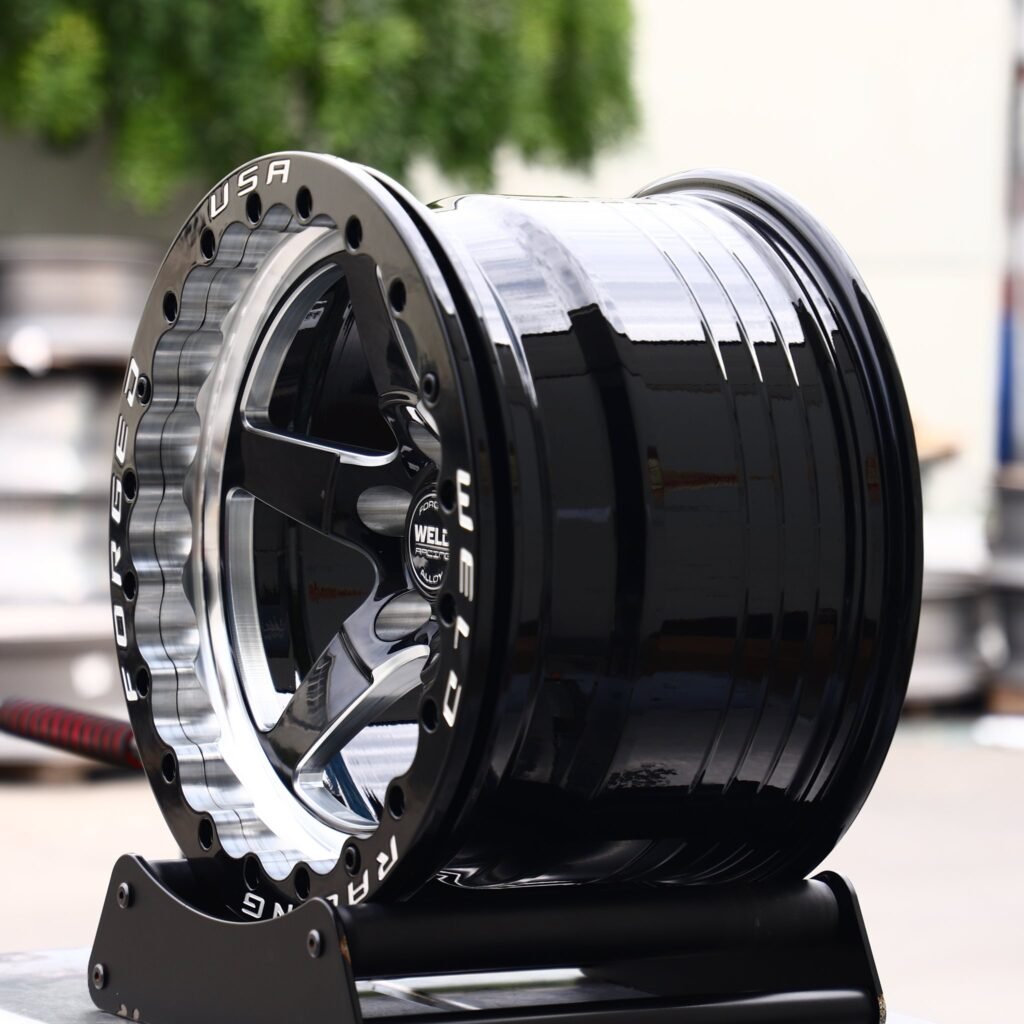 5x114.3 wheels – Matte Silver Custom Beadlock (Weld Racing S71-Style), side view
