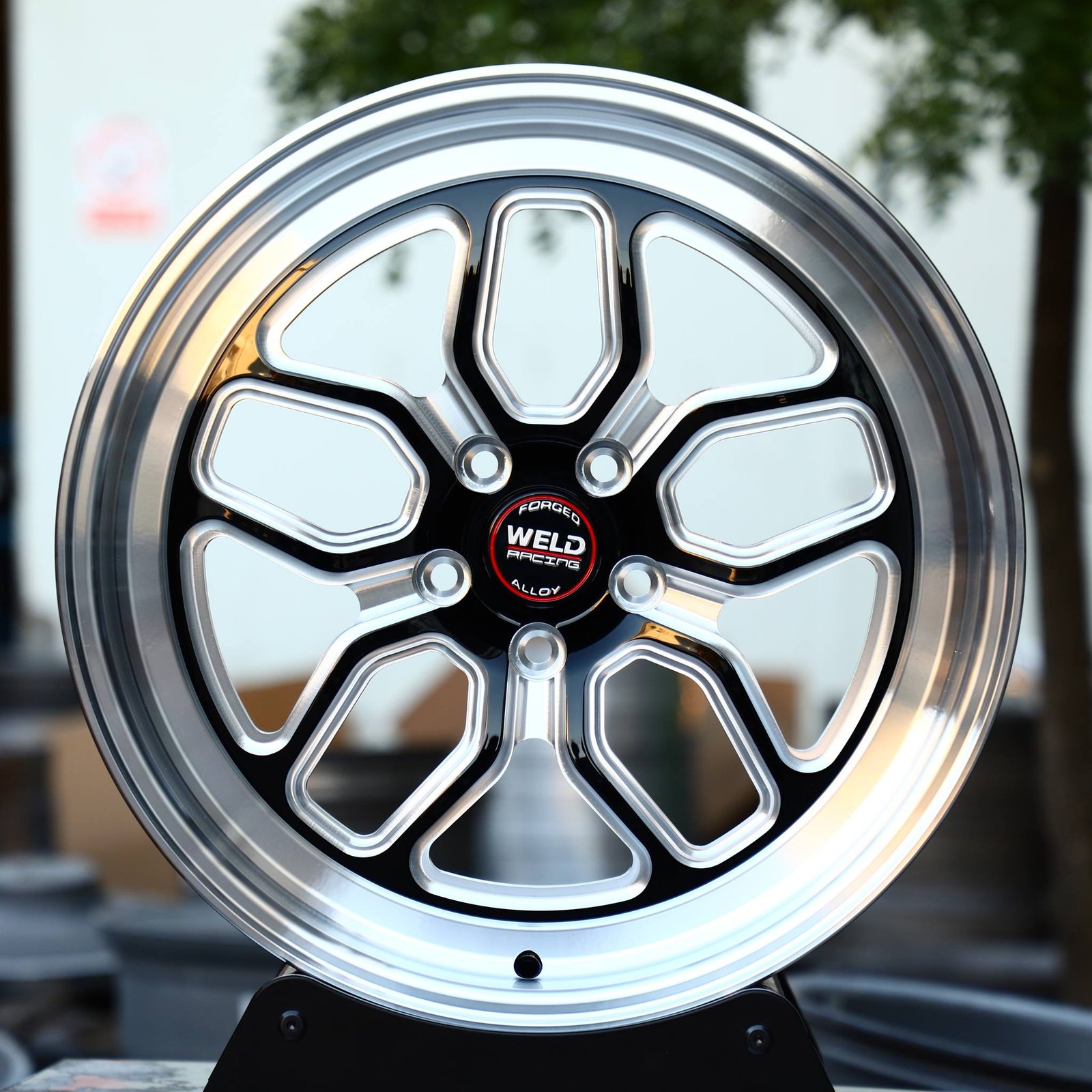 Ford Mustang wheels – Weld Racing Matte Silver Petal Deep Lip, front view