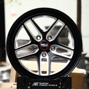 Weld Racing-Style Gloss Black / Machined 5 Split-Spoke Beadlock Forged Drag Racing Wheels – Ford Mustang / Corvette C7 Fitment (5-Lug) – Design 2
