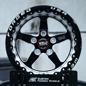 Weld Racing-Style Gloss Black / Machined 5-Spoke Beadlock Forged Drag Racing Wheels – Ford Mustang / Chevrolet Corvette Fitment (5-Lug) – Design 2