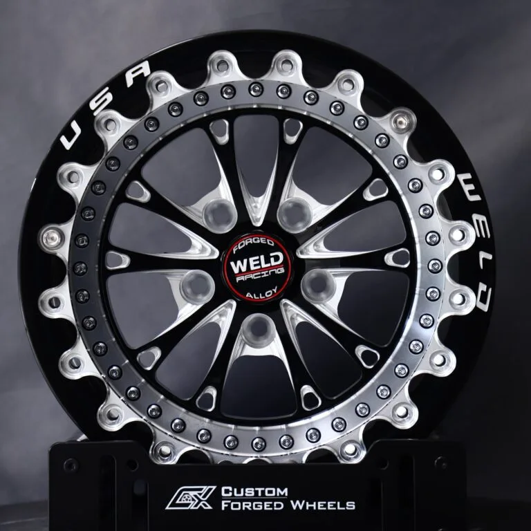 Ford Mustang wheels – Gloss Black / Machined 5-Spoke Beadlock (Weld Racing-Style), front view